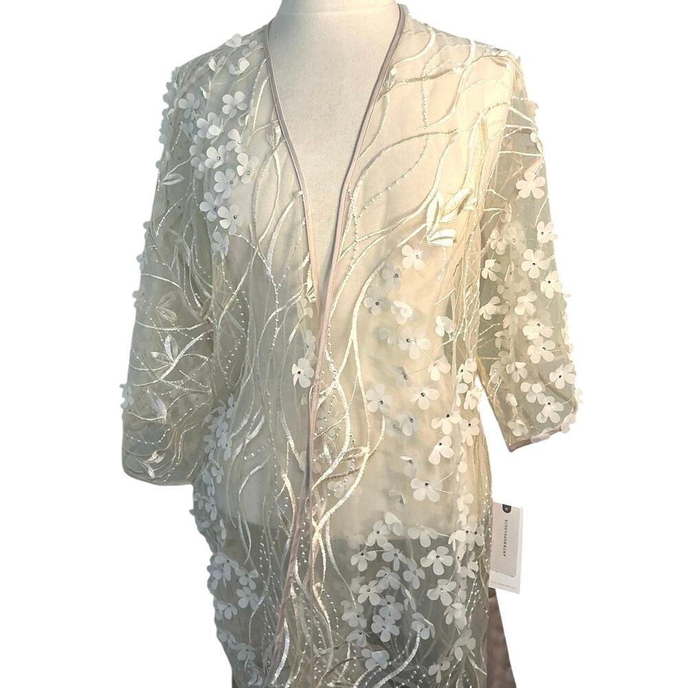 Anthropologie Women’s M/L Sheer Robe W/Sash NWT Cream White Bridal Wedding Bride